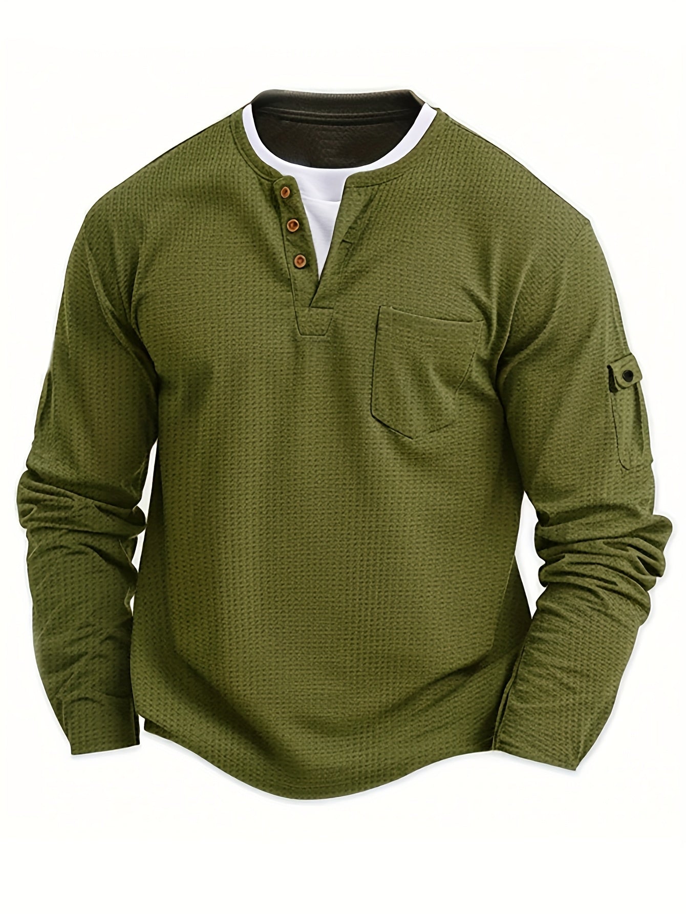 Men'S New Spring And Autumn Casual Fashion Sports Long-Sleeve Top with a Simple Two-Piece Design, Featuring Buttons And Pockets.
