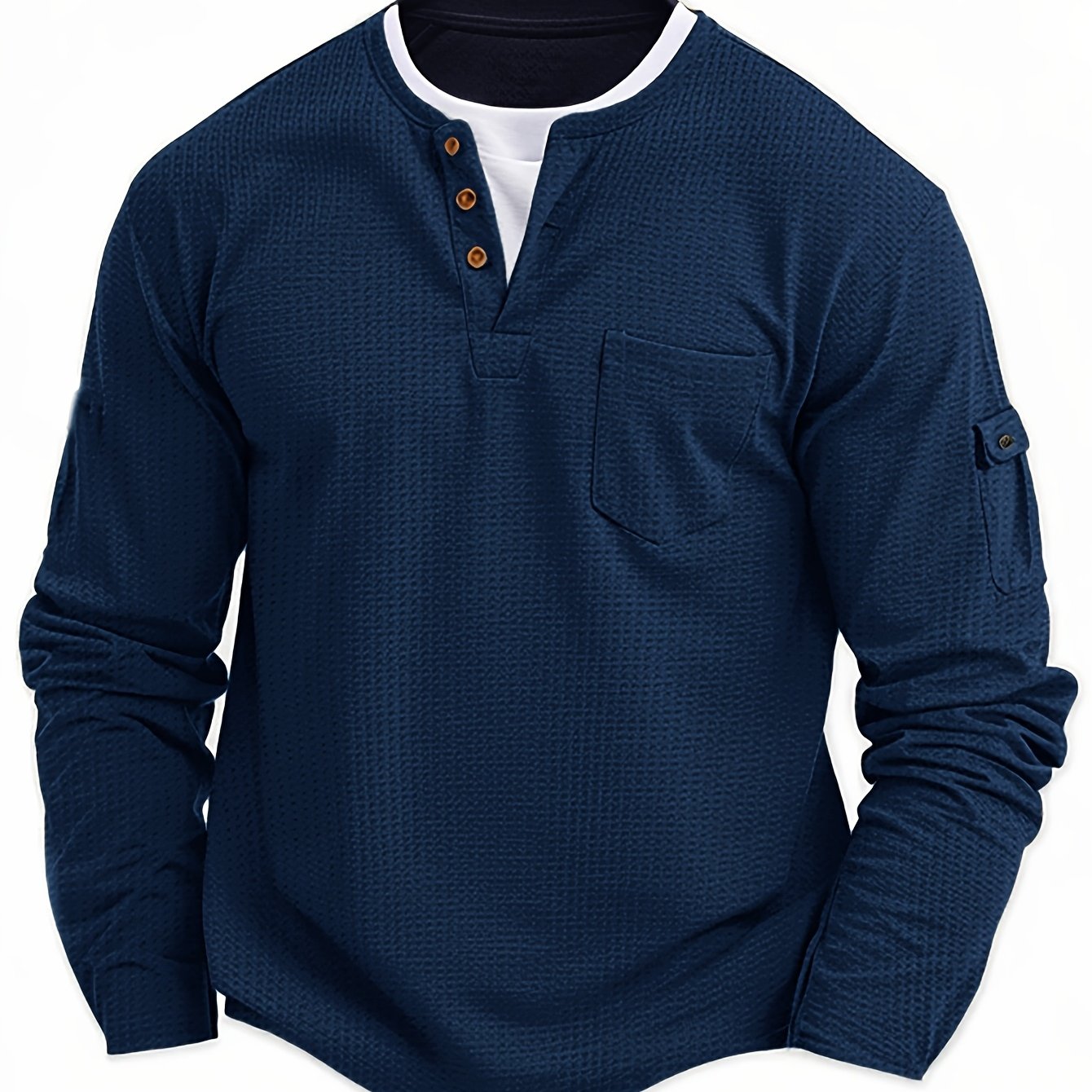 Men'S New Spring And Autumn Casual Fashion Sports Long-Sleeve Top with a Simple Two-Piece Design, Featuring Buttons And Pockets.