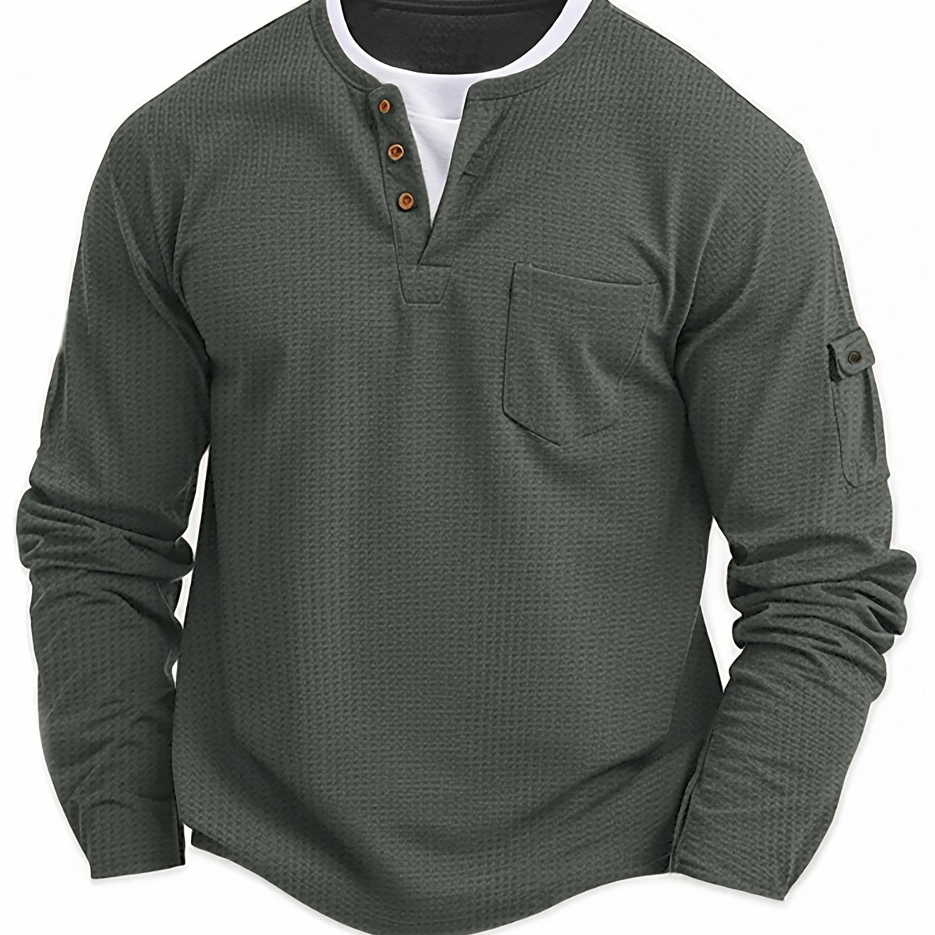 Men'S New Spring And Autumn Casual Fashion Sports Long-Sleeve Top with a Simple Two-Piece Design, Featuring Buttons And Pockets.