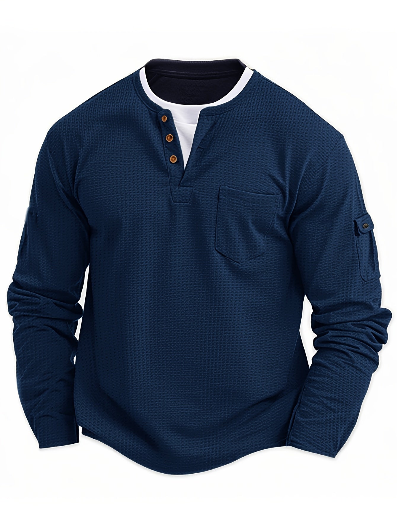 Men'S New Spring And Autumn Casual Fashion Sports Long-Sleeve Top with a Simple Two-Piece Design, Featuring Buttons And Pockets.