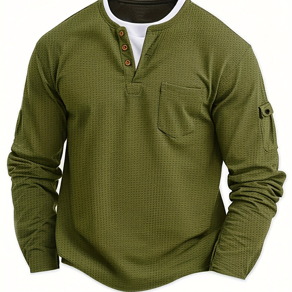 Men'S New Spring And Autumn Casual Fashion Sports Long-Sleeve Top with a Simple Two-Piece Design, Featuring Buttons And Pockets.